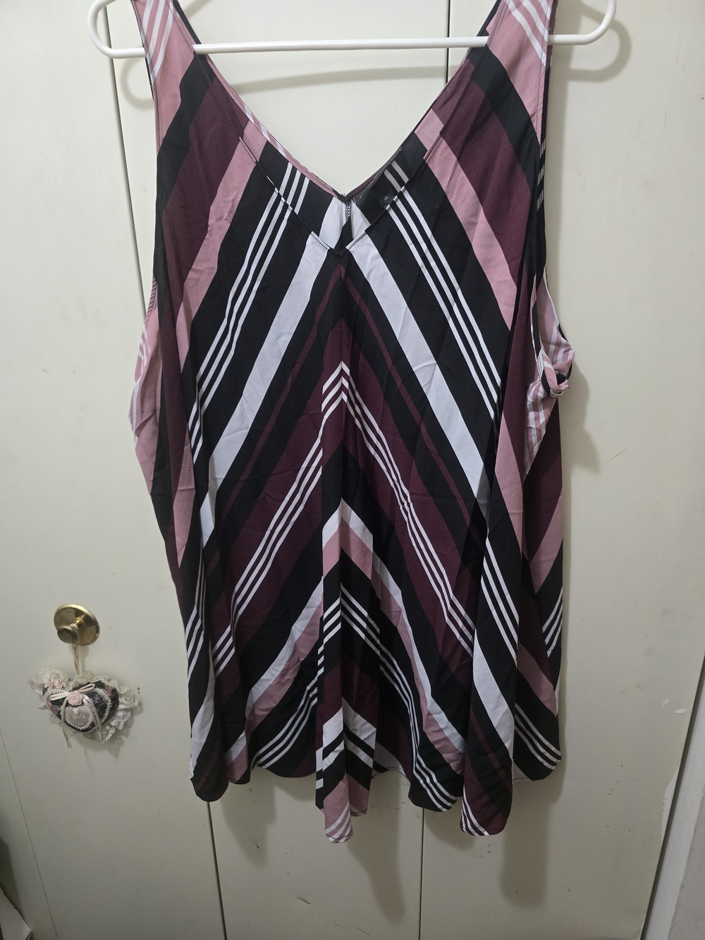 Lane Bryant Striped V-Neck Tank in Mauve, Black & White